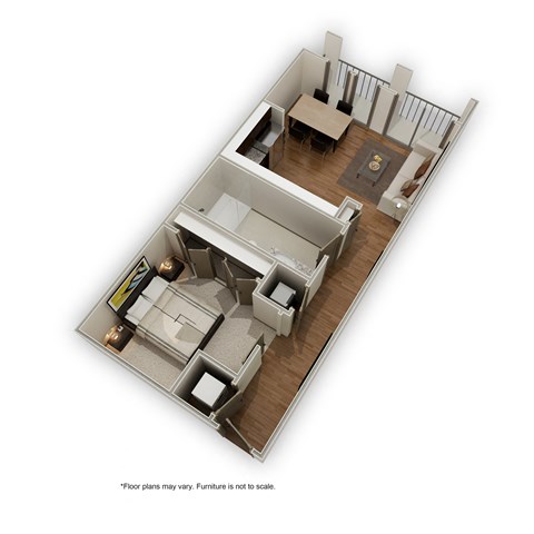 Floor plan for studio, 1 bath, 613 sqft
